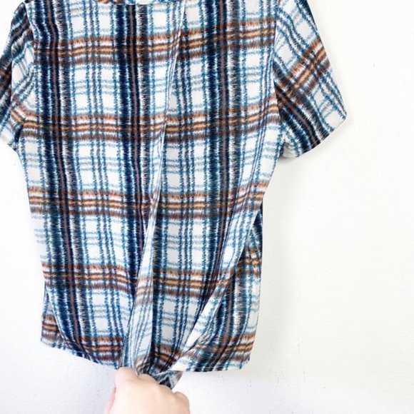 Anthropologie Maeve Plaid Open Tulip Back Blouse XS - Picture 8 of 9